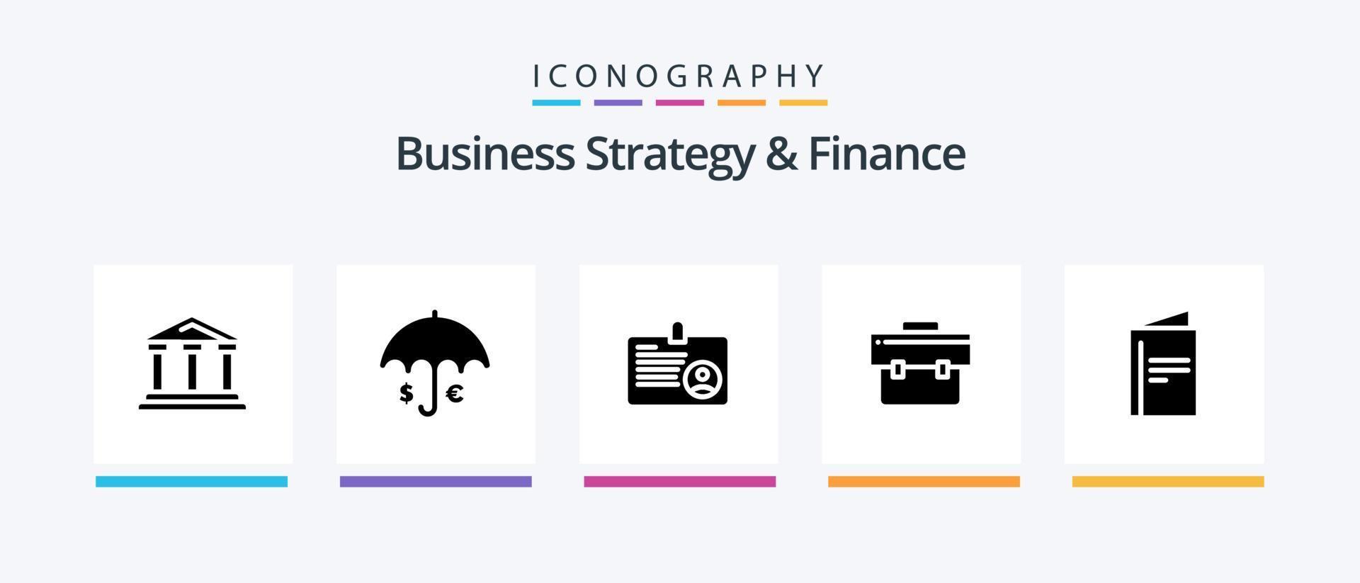 bedrijf strategie en financiën glyph 5 icoon pak inclusief . ID kaart . paraplu . kaart .. creatief pictogrammen ontwerp vector