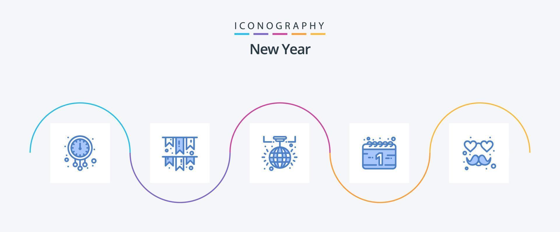 nieuw jaar blauw 5 icoon pak inclusief liefde. nieuw jaar. feest. vakantie. viering vector