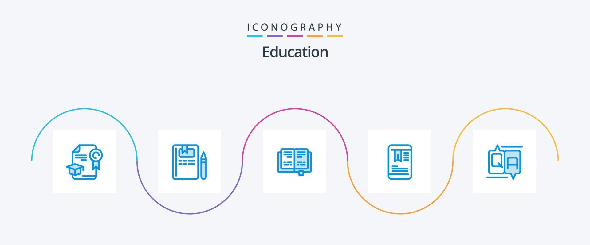 onderwijs blauw 5 icoon pak inclusief bericht. opmerking. boek. chatten. label vector