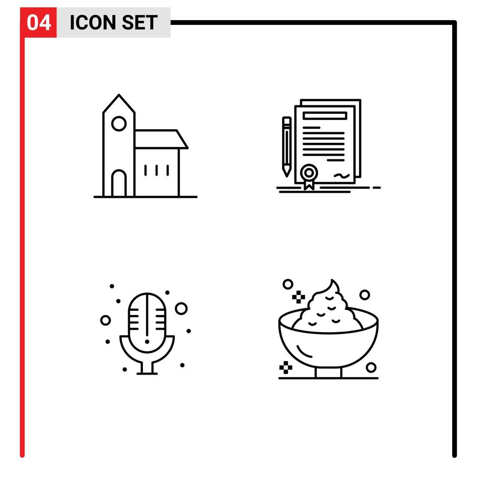 4 creatief pictogrammen modern tekens en symbolen van gebouw document historisch certificaat microfoon bewerkbare vector ontwerp elementen