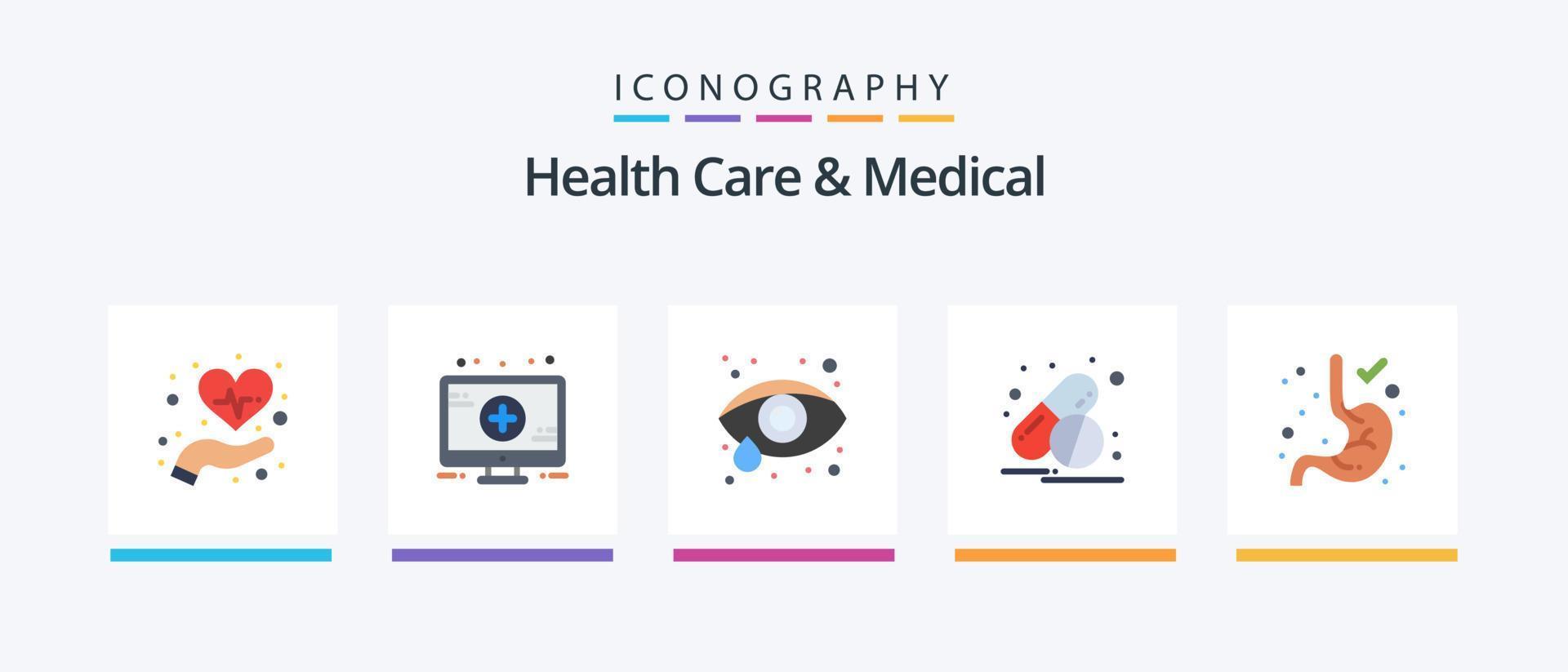 Gezondheid zorg en medisch vlak 5 icoon pak inclusief . maag. oog Gezondheid. gastro-enterologie. pillen. creatief pictogrammen ontwerp vector