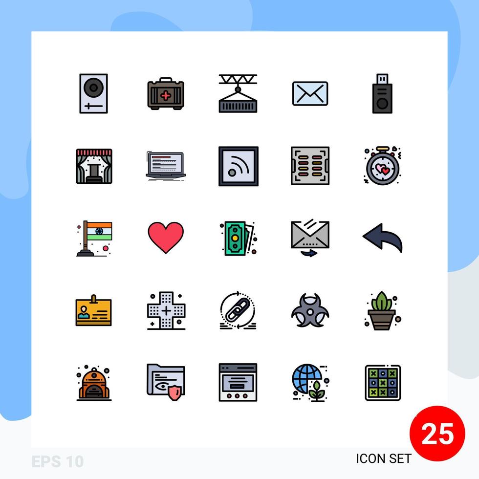 25 gevulde lijn vlak kleur concept voor websites mobiel en apps flash rit bericht lading mail Verzending Diensten bewerkbare vector ontwerp elementen
