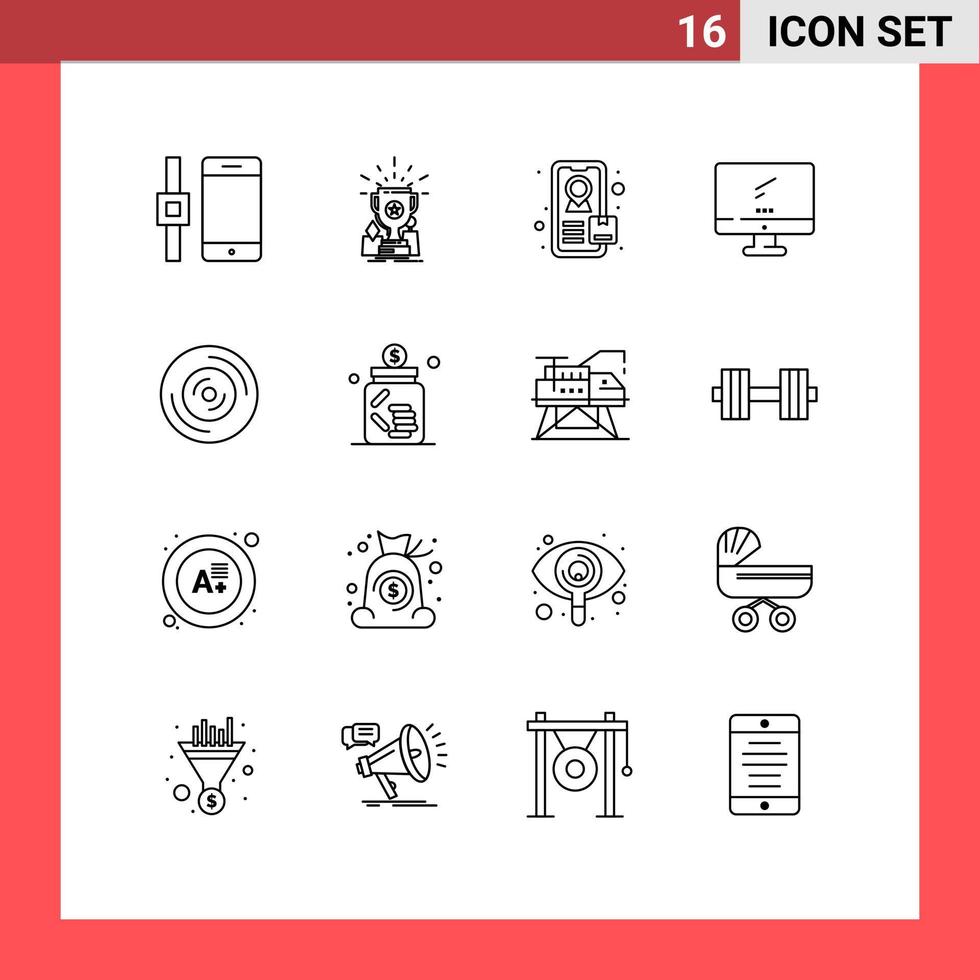 16 gebruiker koppel schets pak van modern tekens en symbolen van CD muziek- bijhouden schijf imac bewerkbare vector ontwerp elementen