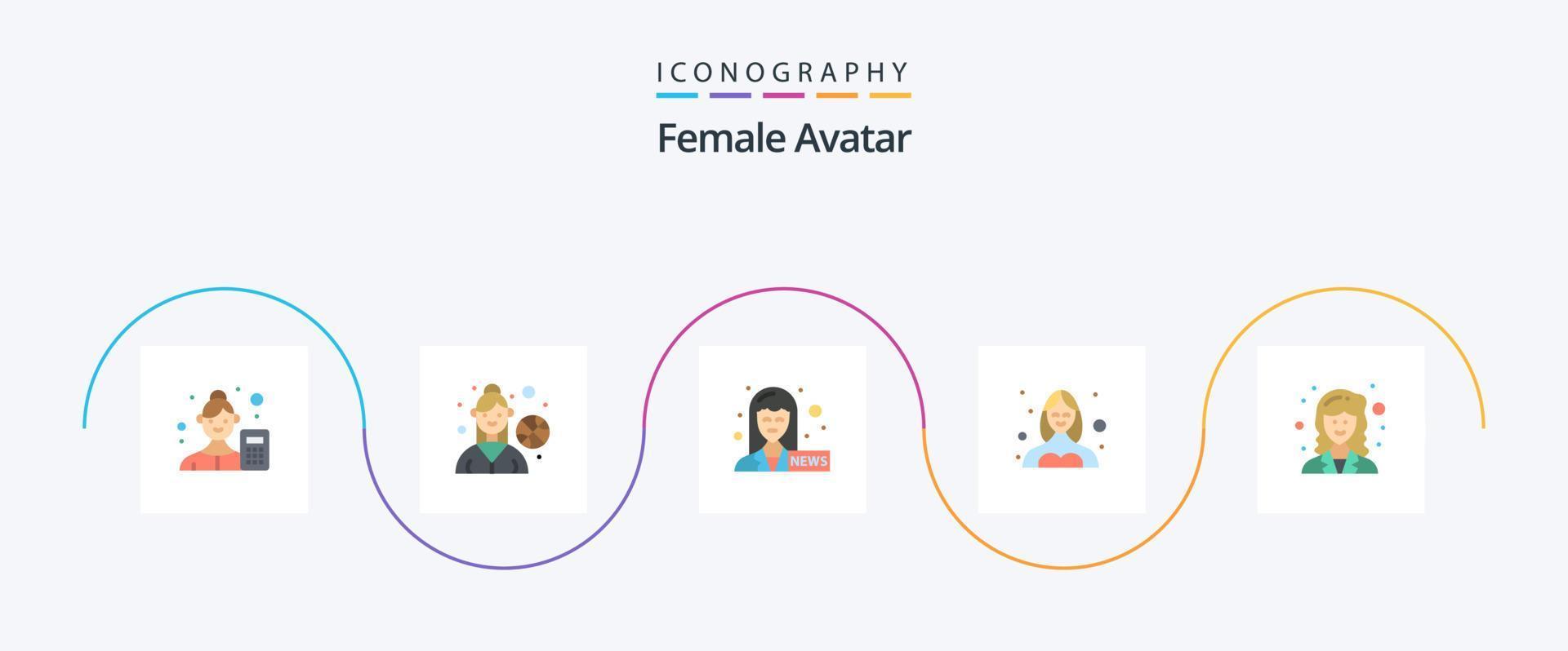 vrouw avatar vlak 5 icoon pak inclusief wiskundige. gebruiker. vrouw anker. profiel. danser vector