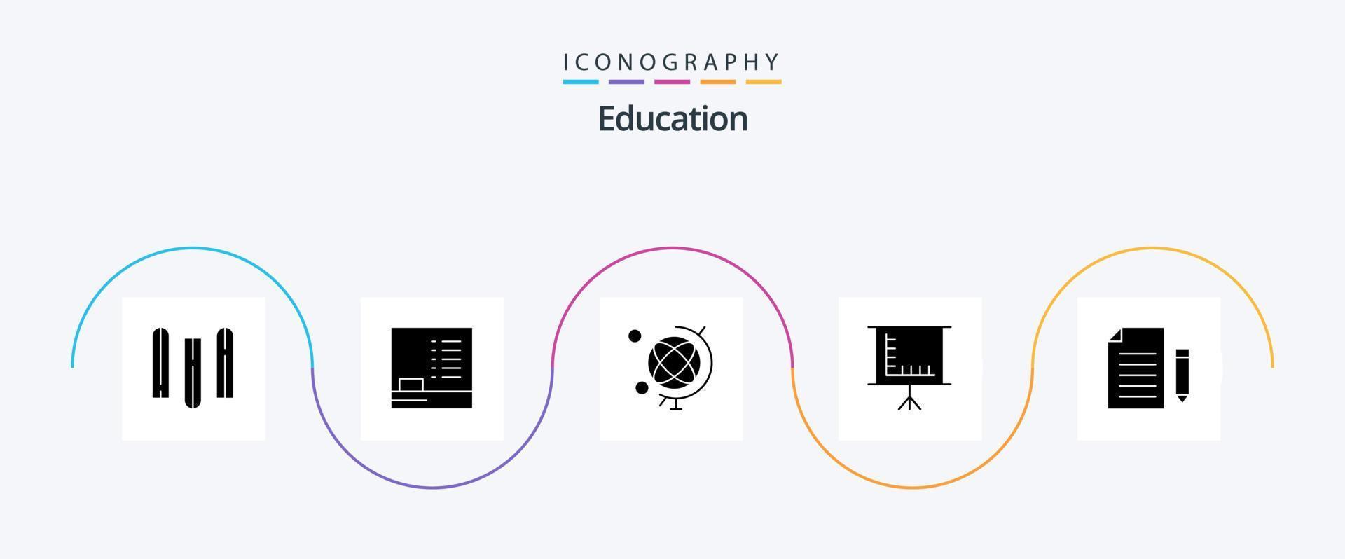 onderwijs glyph 5 icoon pak inclusief document. onderwijs. onderwijs. schoolbord vector