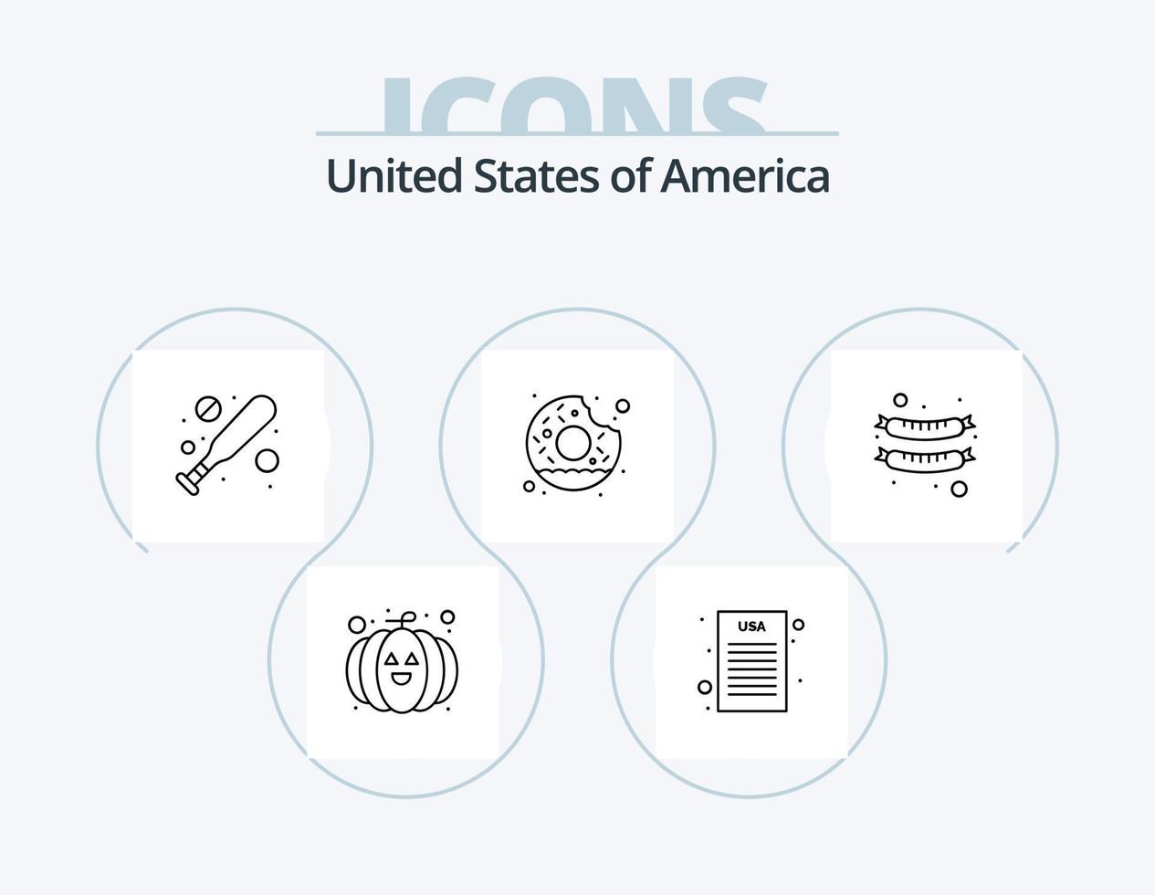 Verenigde Staten van Amerika lijn icoon pak 5 icoon ontwerp. voedsel. maïs hond. Mens. heet i. hond vector