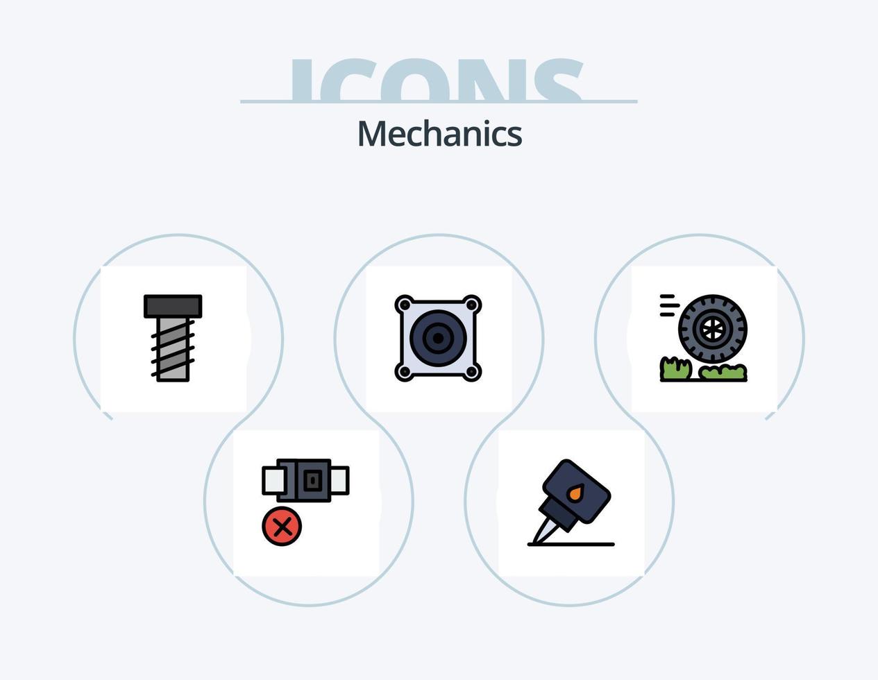 mechanica lijn gevulde icoon pak 5 icoon ontwerp. . . op slot doen. scannen. printer vector