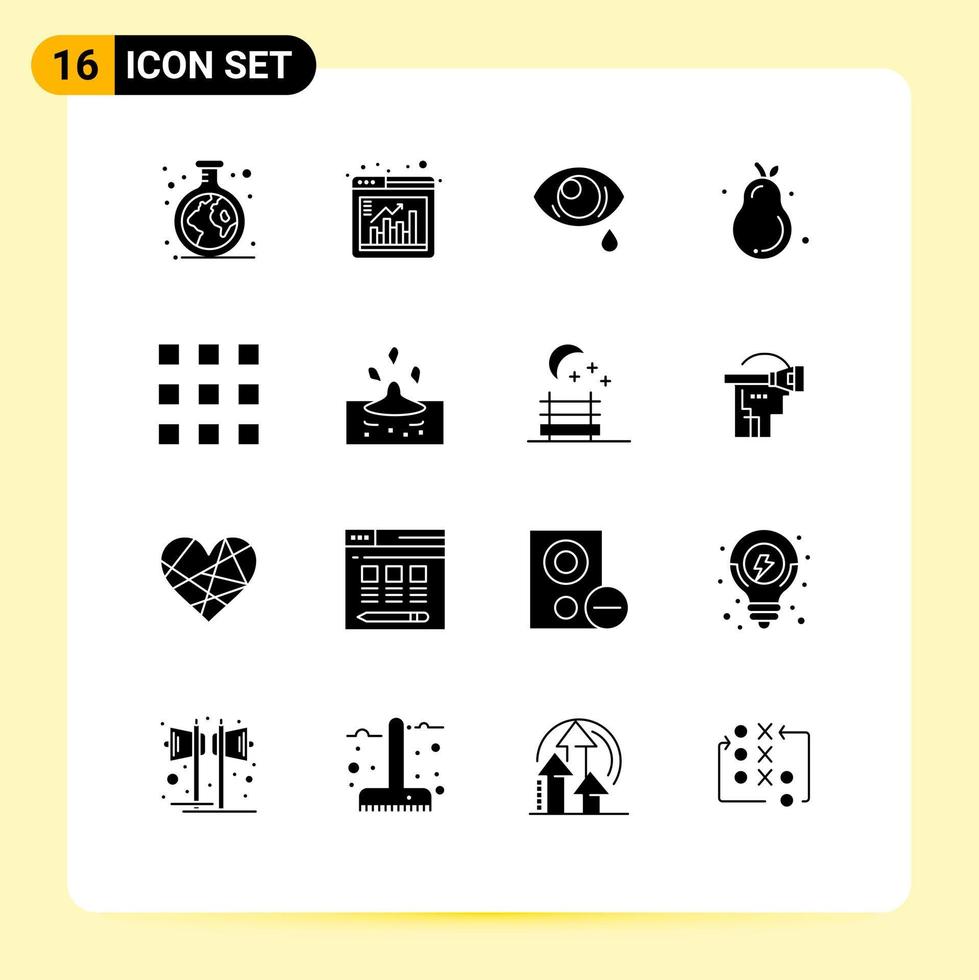 modern reeks van 16 solide glyphs en symbolen zo net zo miniaturen zomer oog Peer alligator Peer bewerkbare vector ontwerp elementen