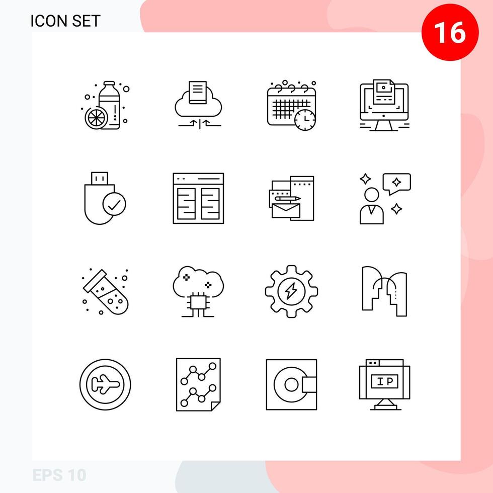 reeks van 16 modern ui pictogrammen symbolen tekens voor computers ontwerp notitieboekje computer afspraak bewerkbare vector ontwerp elementen