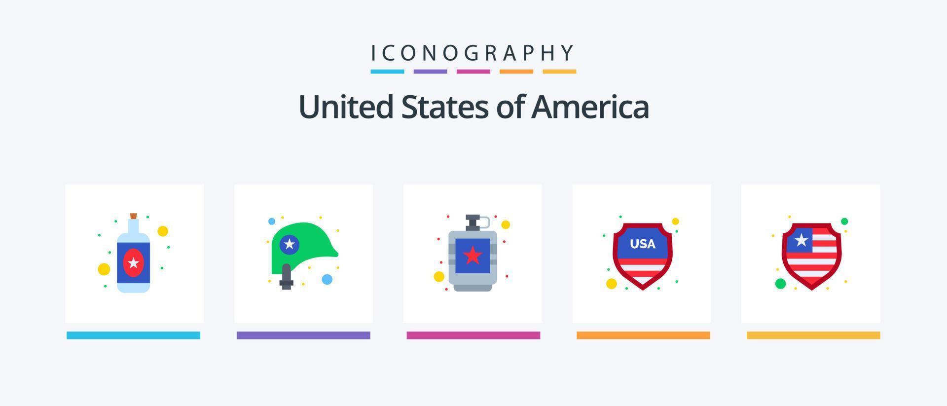 Verenigde Staten van Amerika vlak 5 icoon pak inclusief bescherming. Verenigde Staten van Amerika. drankje. teken. veiligheid. creatief pictogrammen ontwerp vector