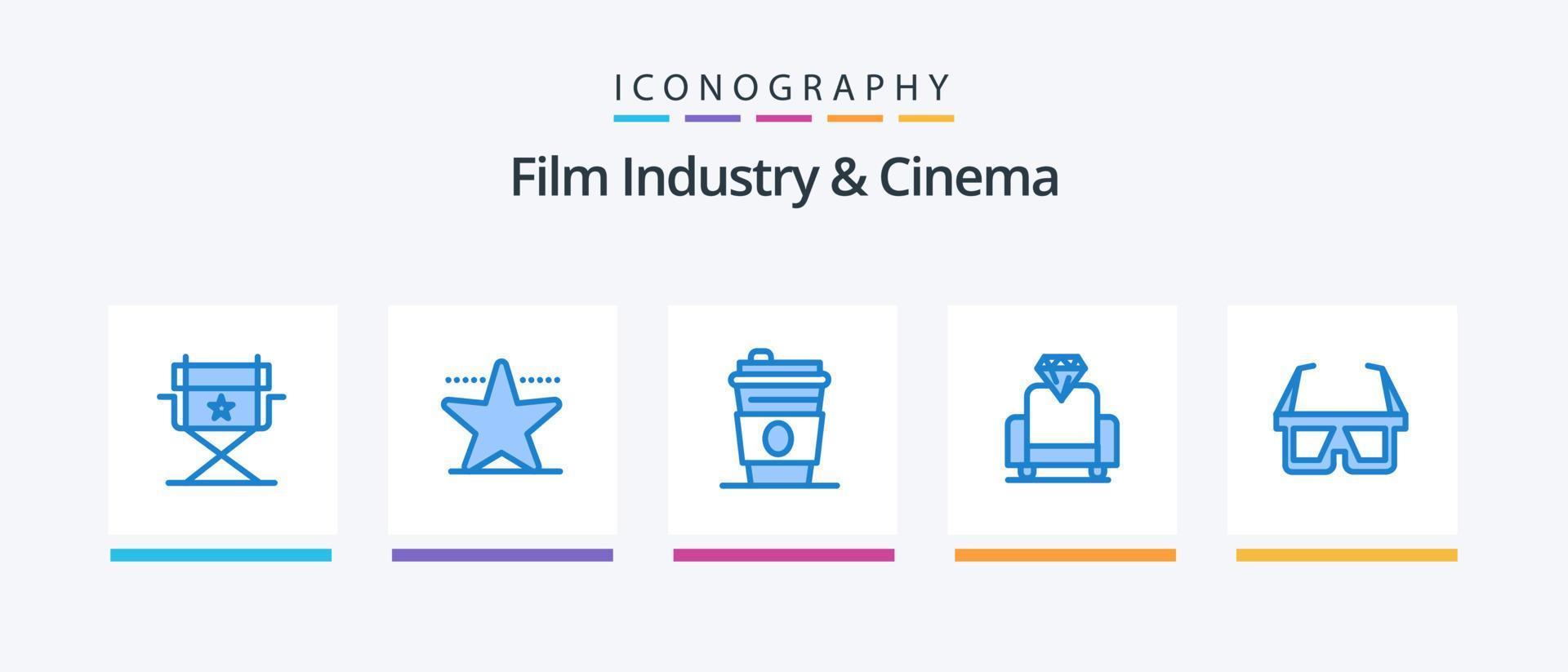 cenima blauw 5 icoon pak inclusief . stereo. drankje. bril. d bril. creatief pictogrammen ontwerp vector