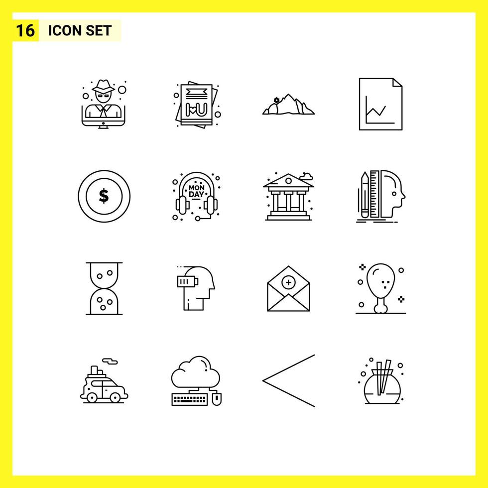 16 gebruiker koppel schets pak van modern tekens en symbolen van financiën munt landschap diagram analytics bewerkbare vector ontwerp elementen