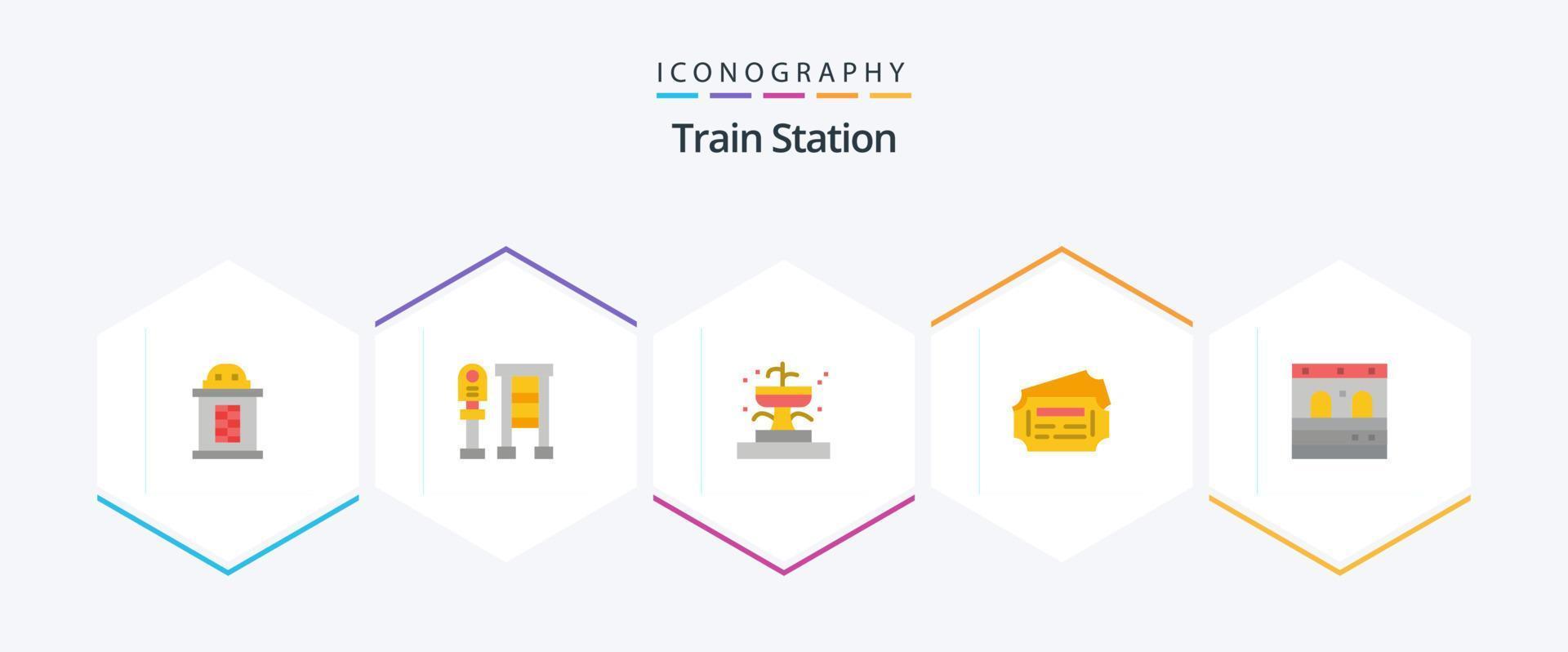 trein station 25 vlak icoon pak inclusief . garage. fontein. deur. ticket vector