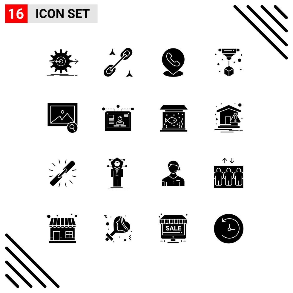 modern reeks van 16 solide glyphs pictogram van zoeken beeld telefoon technologie afdrukken bewerkbare vector ontwerp elementen