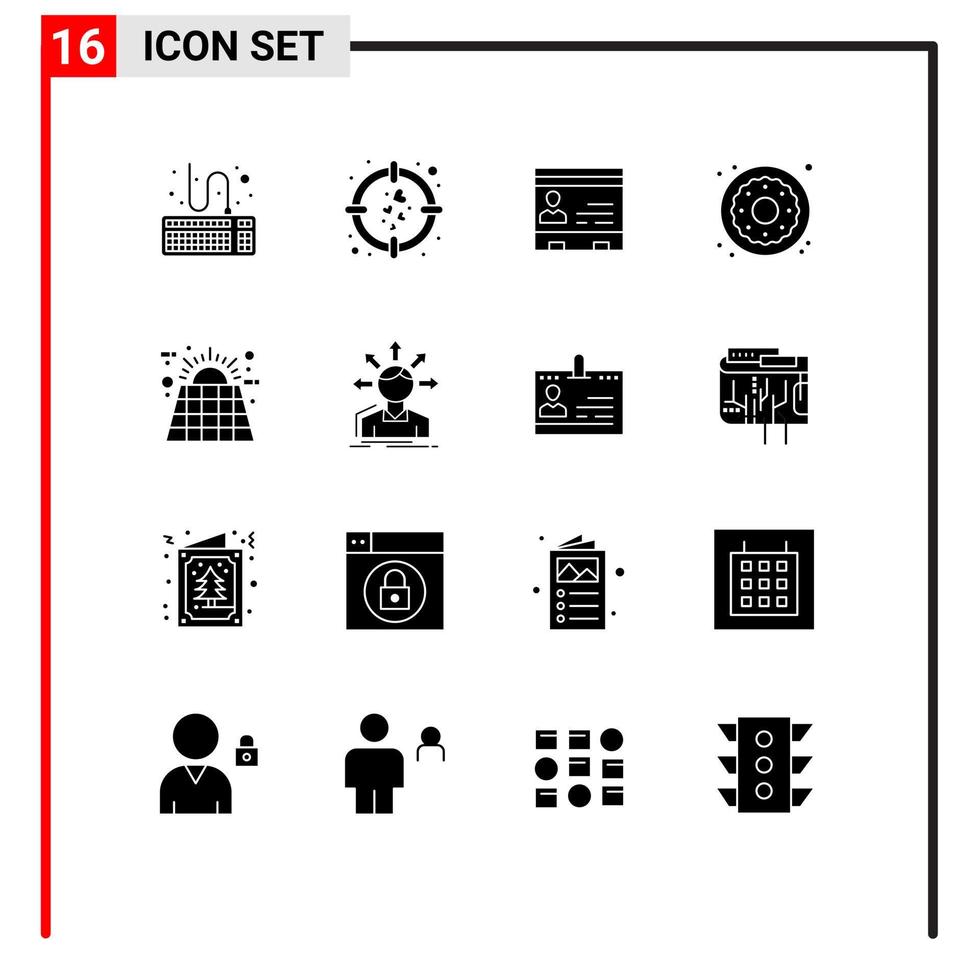 16 thematisch vector solide glyphs en bewerkbare symbolen van voedsel toetje ID kaart telefoon kantoor bewerkbare vector ontwerp elementen