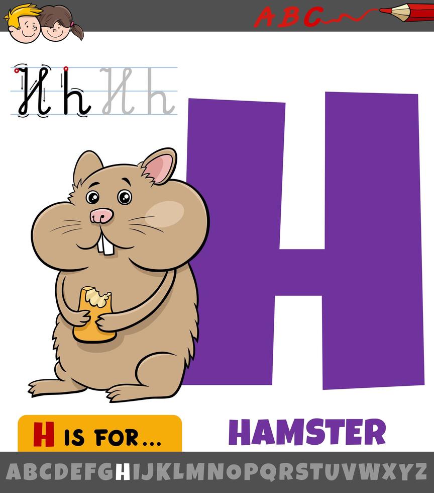 letter h uit alfabet met cartoon hamster dier vector
