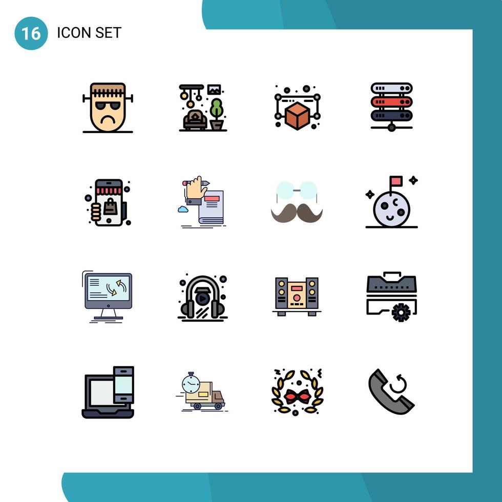 pictogram reeks van 16 gemakkelijk vlak kleur gevulde lijnen van winkel opslagruimte apparaatje netwerk berekenen bewerkbare creatief vector ontwerp elementen