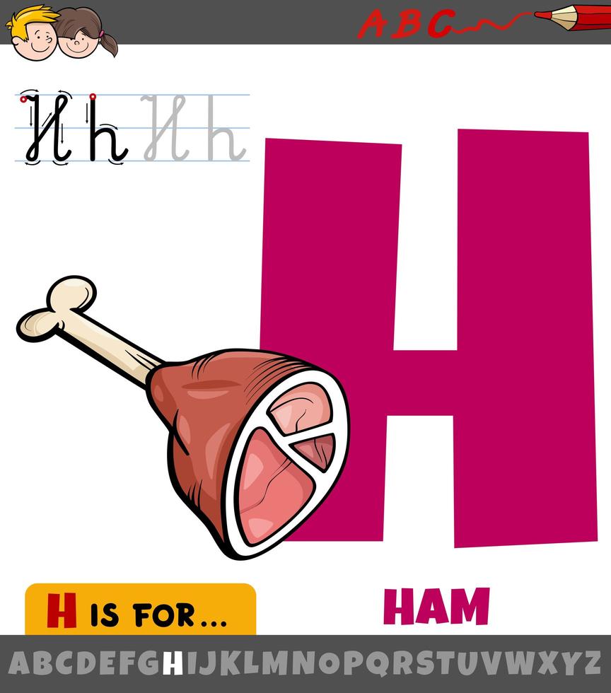 letter h werkblad met cartoon ham vector