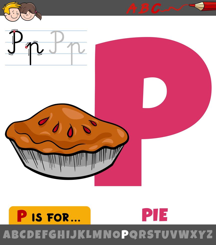 letter p werkblad met cartoon taart vector