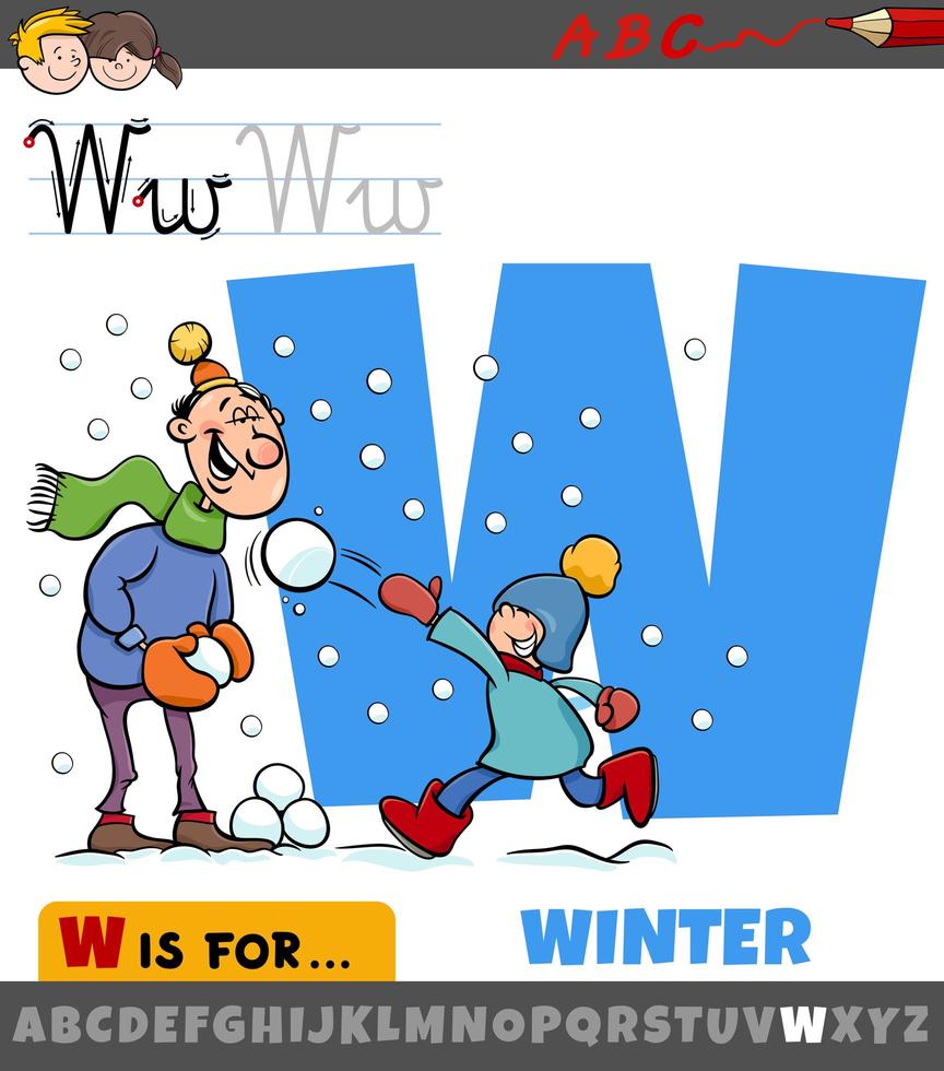 letter w uit alfabet met winterseizoen vector