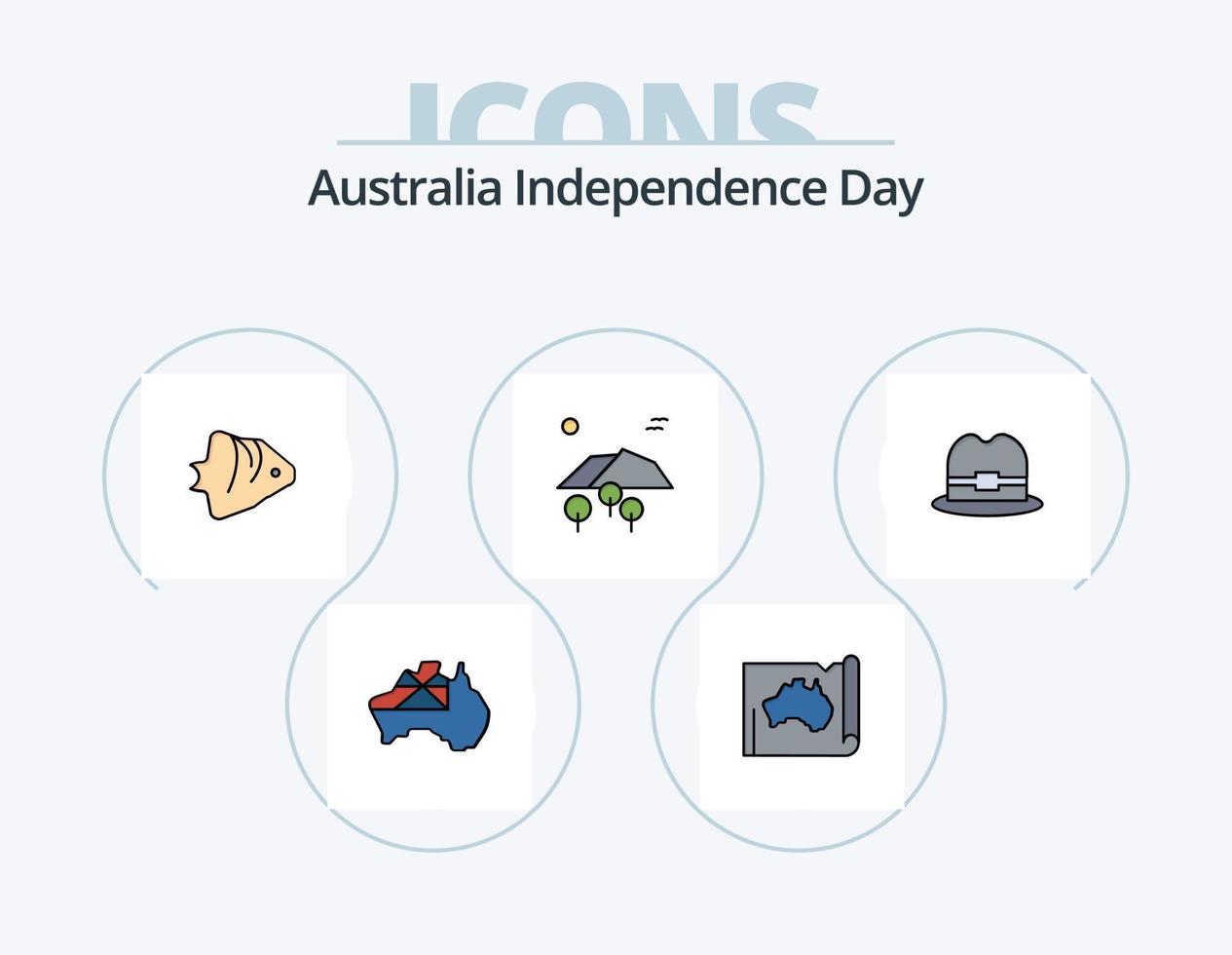 Australië onafhankelijkheid dag lijn gevulde icoon pak 5 icoon ontwerp. sport. surfen. wapen. surfen. kangoeroe vector