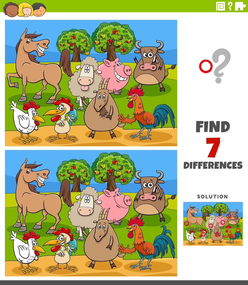 verschillen educatief spel met boerderijdieren vector