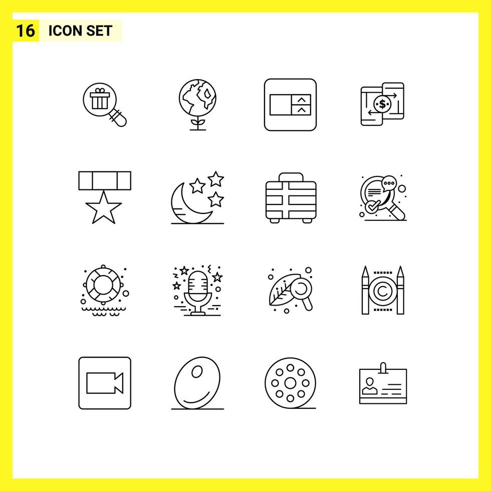 pictogram reeks van 16 gemakkelijk contouren van medaille prijs selecteer doos telefoon betaling bewerkbare vector ontwerp elementen