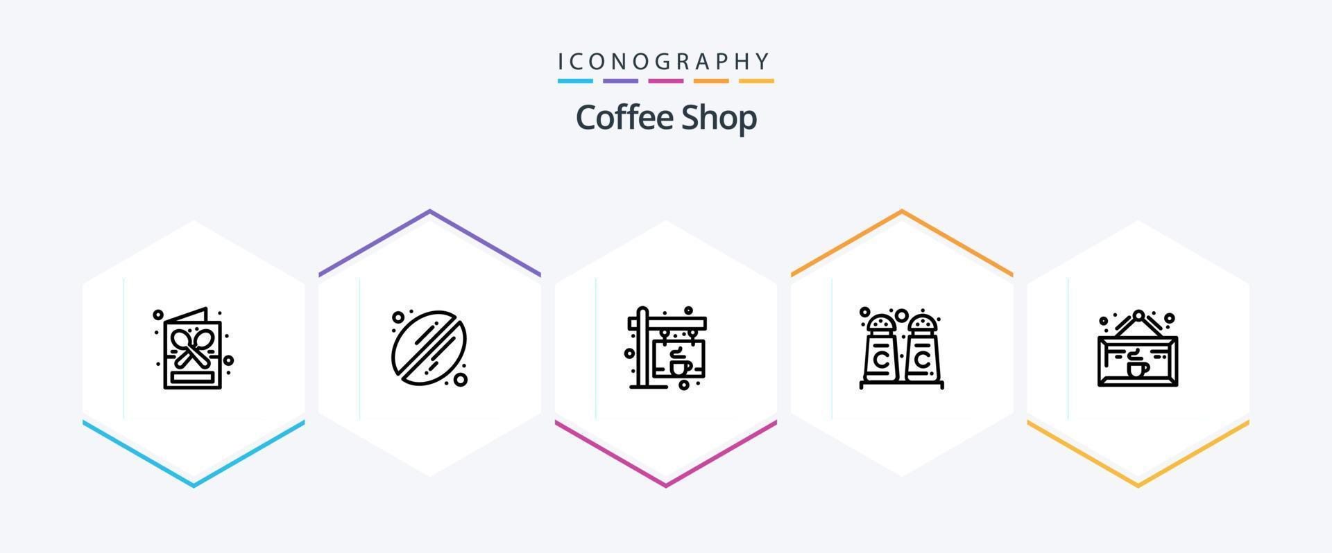 koffie winkel 25 lijn icoon pak inclusief koffie. drankje. koffie. winkel. kaneel vector