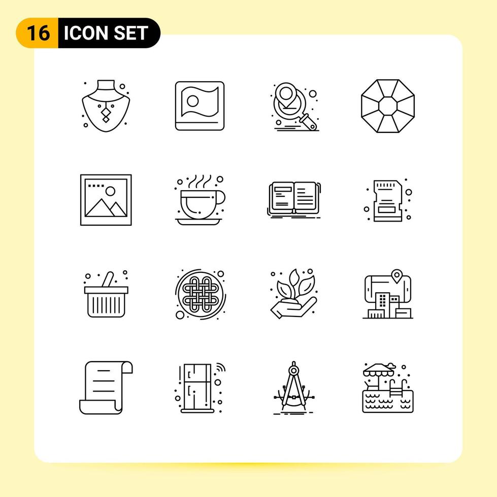 reeks van 16 modern ui pictogrammen symbolen tekens voor cafe media afzet campagne beeld juweel bewerkbare vector ontwerp elementen