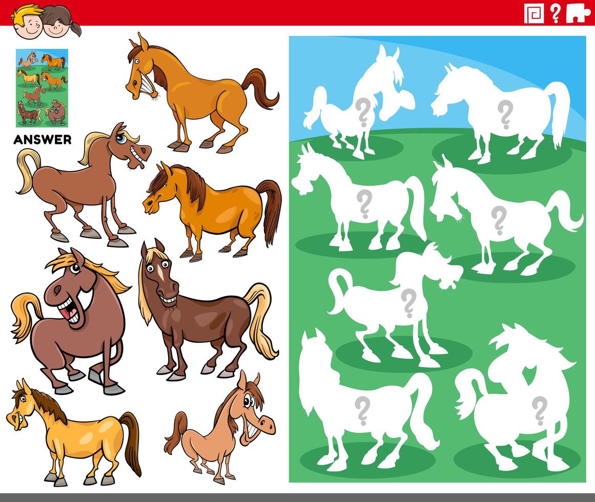 bijpassende vormen spel met paard stripfiguren vector