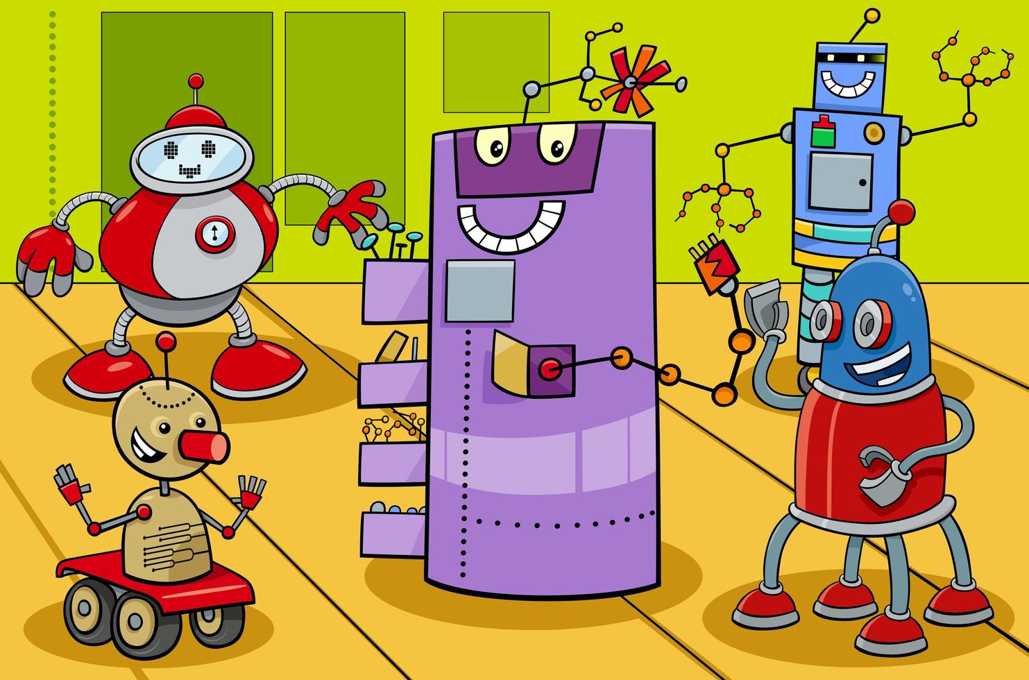 strip robot tekens groep cartoon afbeelding vector