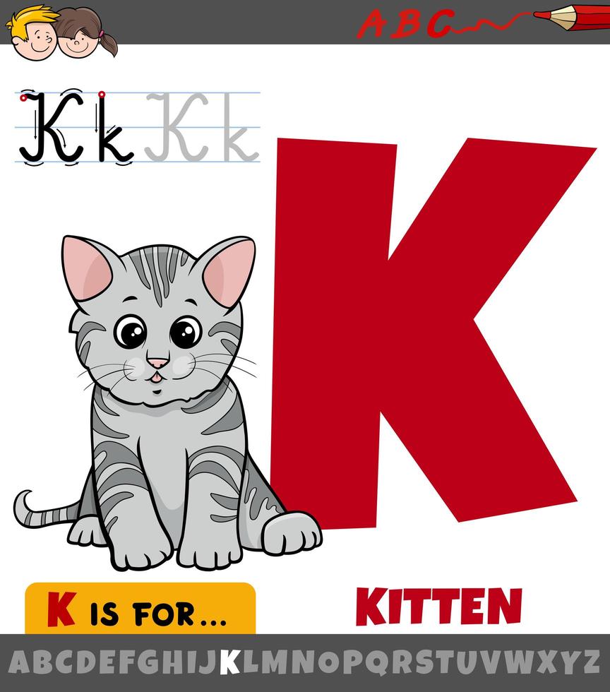 letter k werkblad met cartoon kitten vector