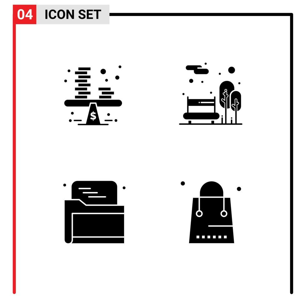 modern reeks van 4 solide glyphs pictogram van balans seo winst stad park map bewerkbare vector ontwerp elementen