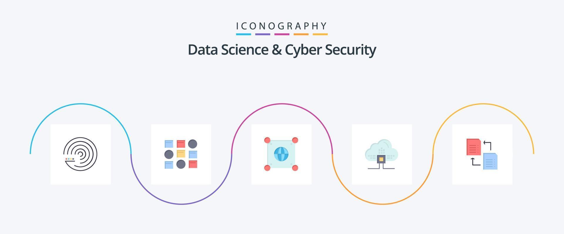 gegevens wetenschap en cyber veiligheid vlak 5 icoon pak inclusief het dossier. sinds. wereldbol. wolk. gebaseerd vector