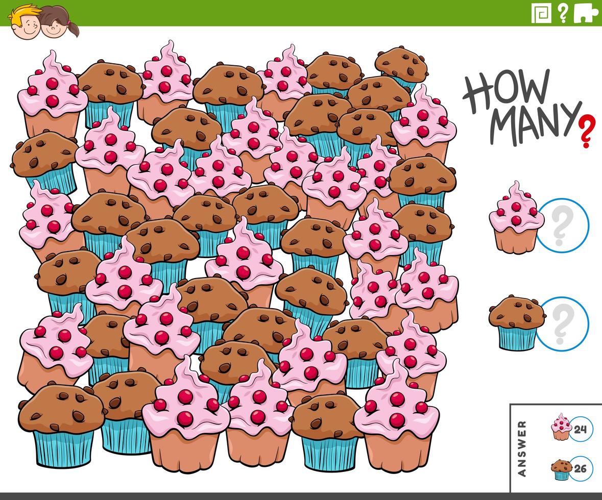 het tellen van muffins en cupcakes educatieve taak voor kinderen vector