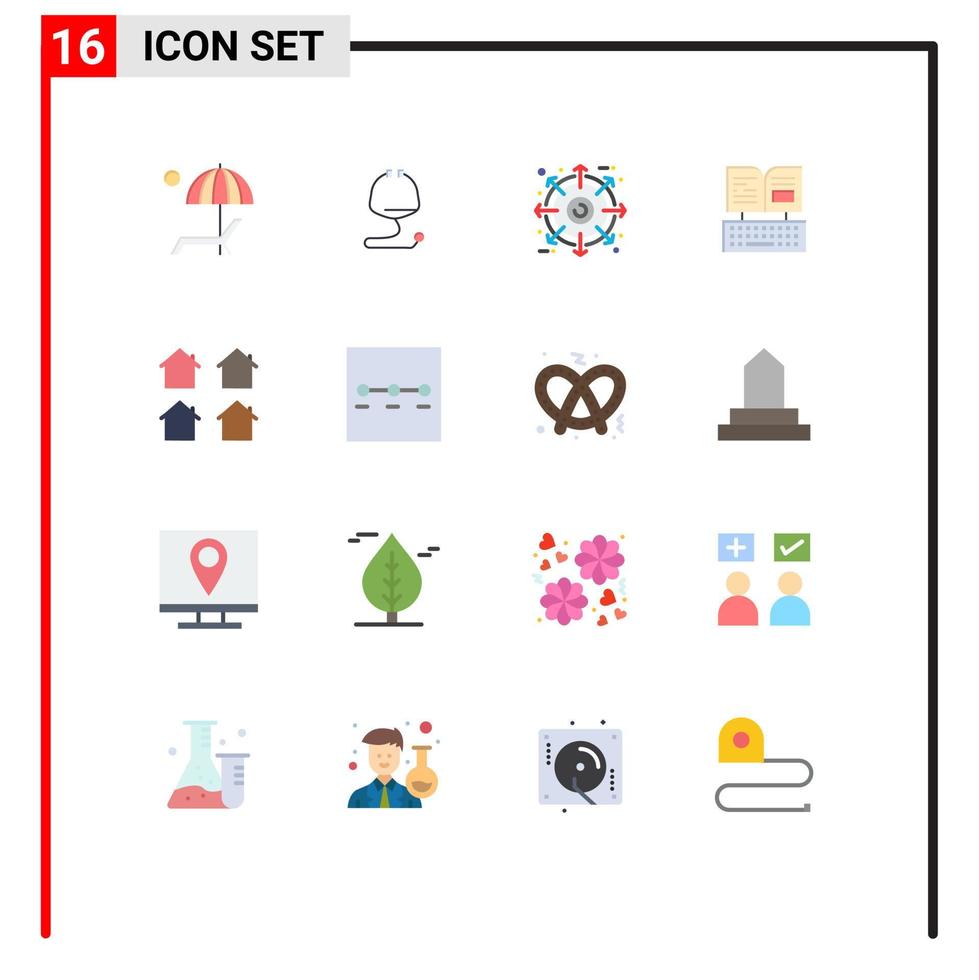 reeks van 16 modern ui pictogrammen symbolen tekens voor wijk boek stethoscoop toetsenbord Product bewerkbare pak van creatief vector ontwerp elementen