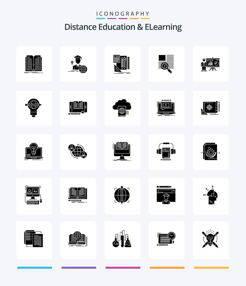 creatief afstand onderwijs en elearning 25 glyph solide zwart icoon pak zo net zo kantoor. lezing. stationair. zoom. lijn vector