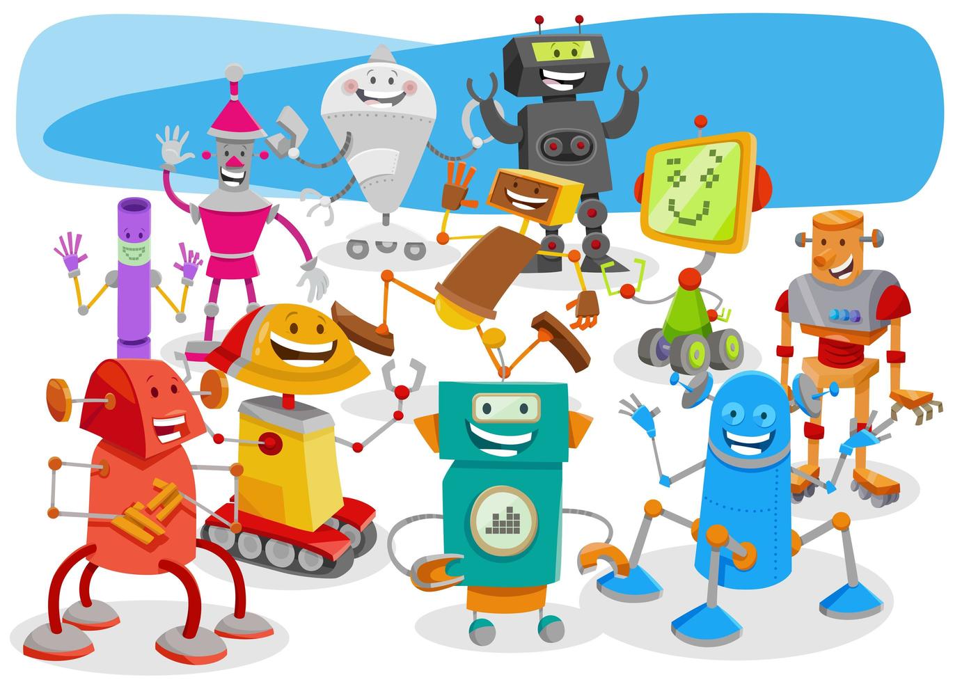 grappige robots cartoon fantasy karakters groep vector