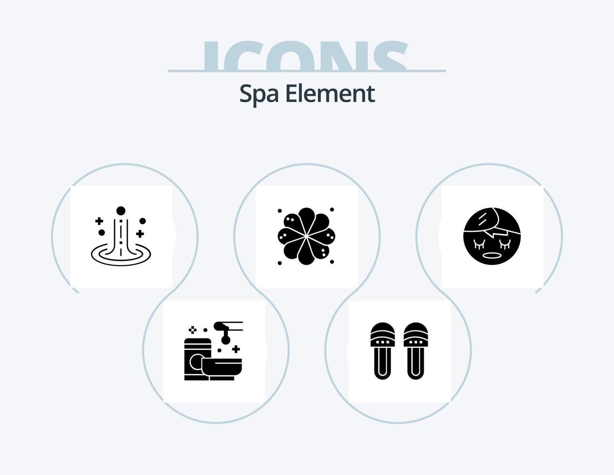 spa element glyph icoon pak 5 icoon ontwerp. gezicht. element. pantoffel. spa. water vector