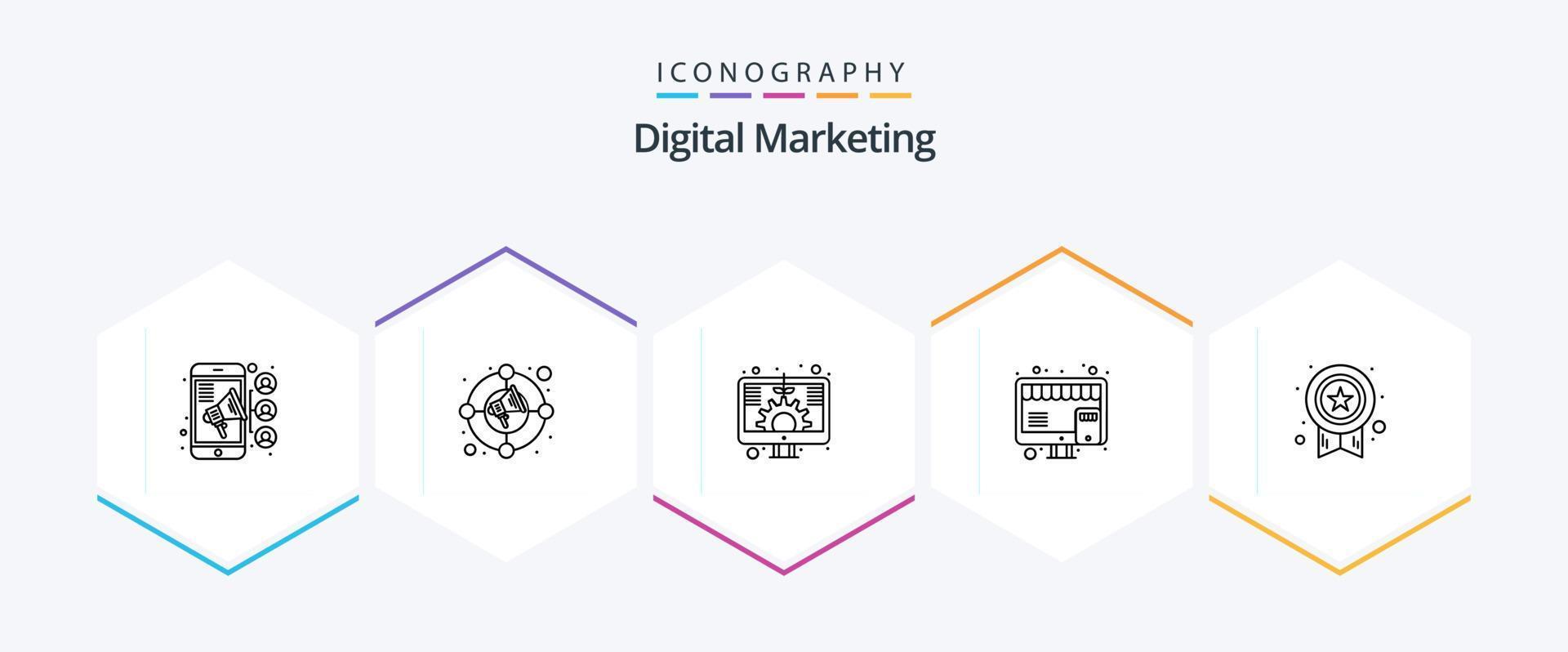 digitaal afzet 25 lijn icoon pak inclusief medaille. marketing. digitaal. winkel. kopen vector