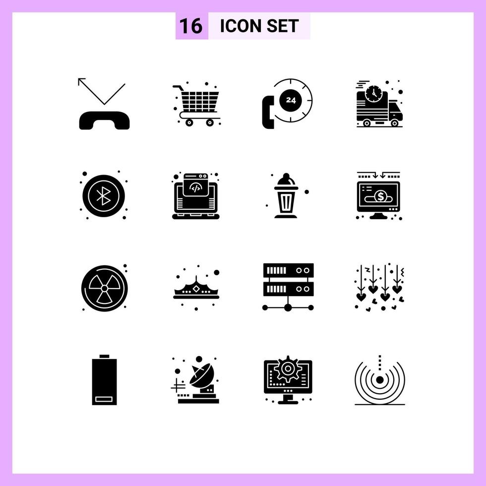 16 gebruiker koppel solide glyph pak van modern tekens en symbolen van gebruiker Bluetooth communicatie vrachtauto levering bewerkbare vector ontwerp elementen