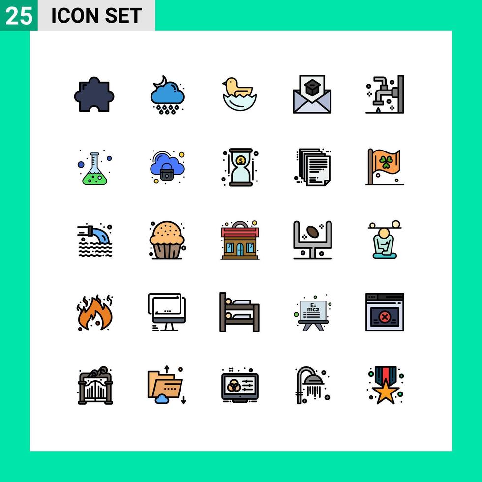 mobiel koppel gevulde lijn vlak kleur reeks van 25 pictogrammen van badkamer brief eend nodig uit onderwijs bewerkbare vector ontwerp elementen