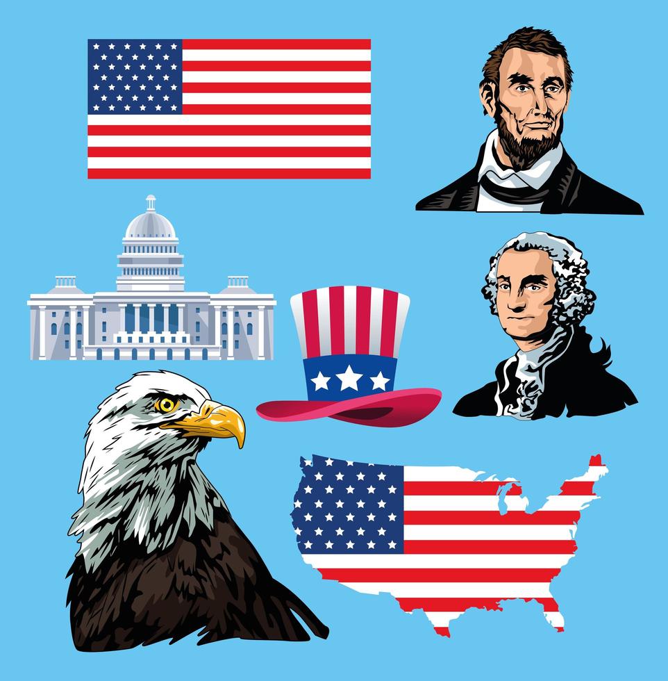 gelukkige presidentendag poster met pictogrammen vector