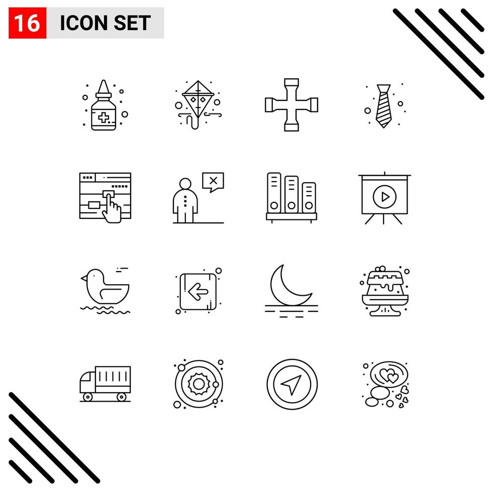voorraad vector icoon pak van 16 lijn tekens en symbolen voor Klik mode bouw en gereedschap slijtage jurk bewerkbare vector ontwerp elementen