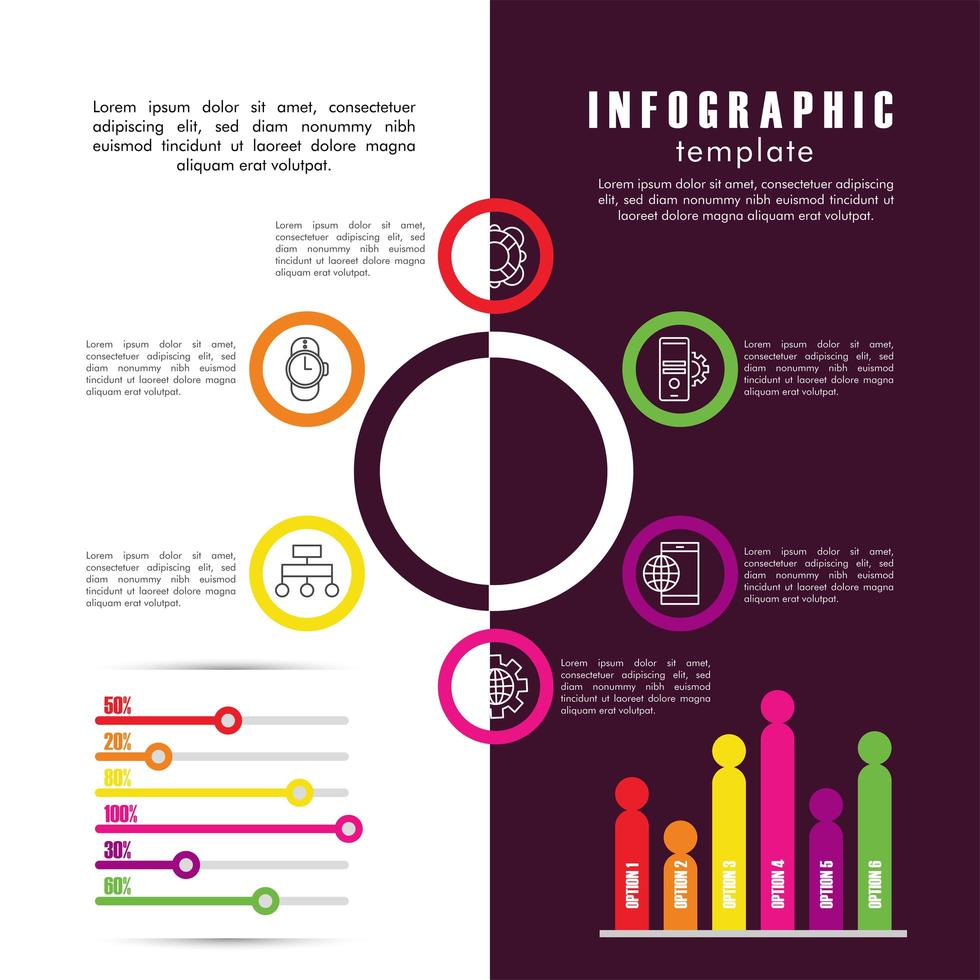 infographic sjabloon met statistieken op witte en paarse achtergrond vector