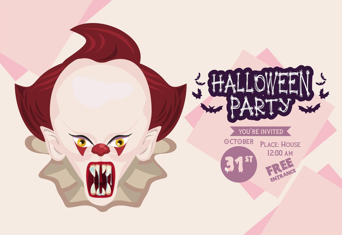 Halloween horror party viering poster met kwade clown vector