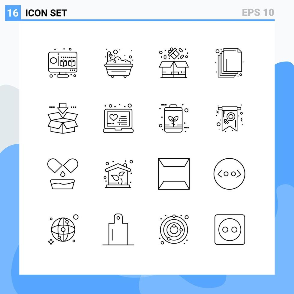 16 thematisch vector contouren en bewerkbare symbolen van opslaan doos pakket pijl laag bewerkbare vector ontwerp elementen