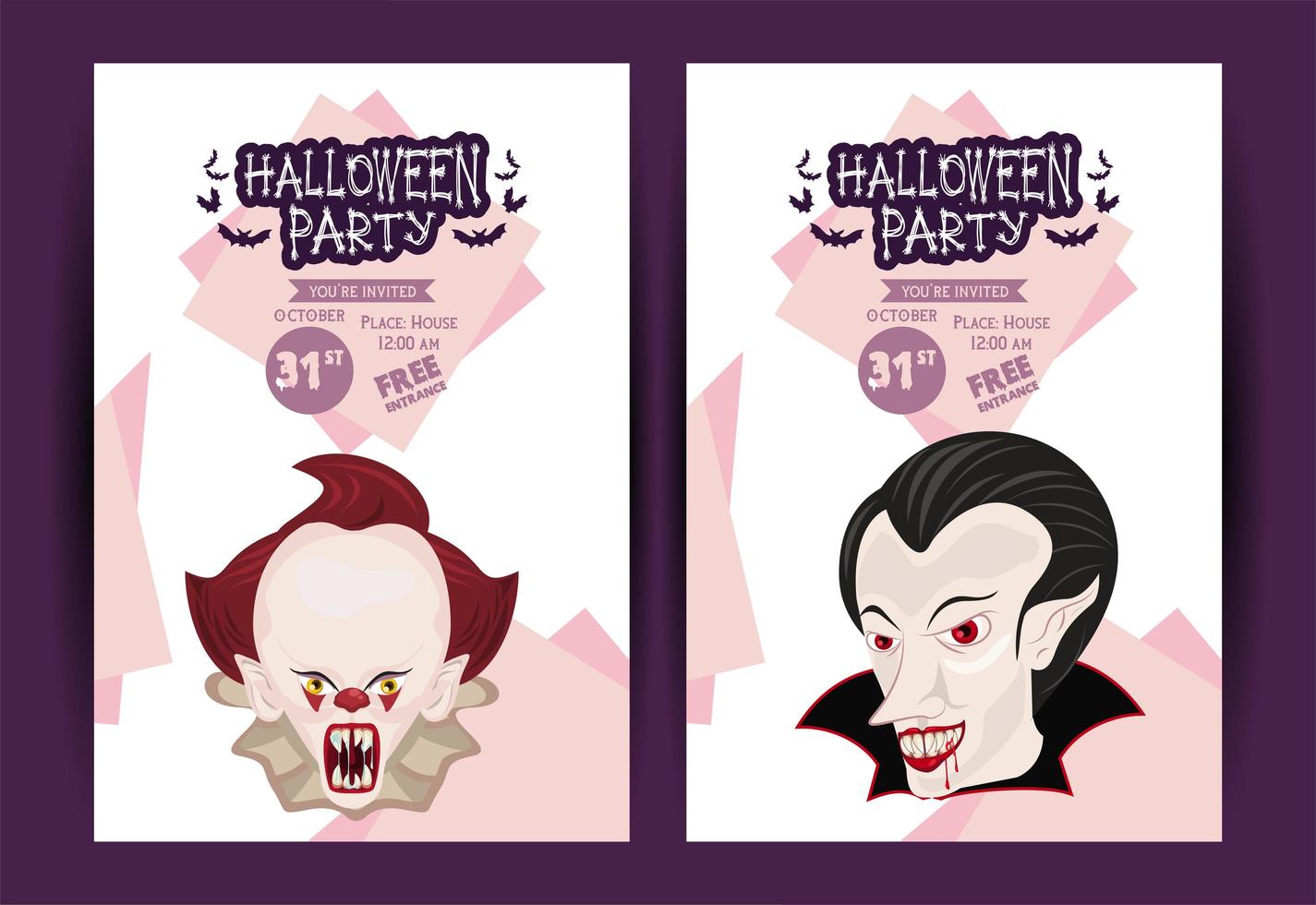 halloween horror party viering poster met donkere clown en vampier vector