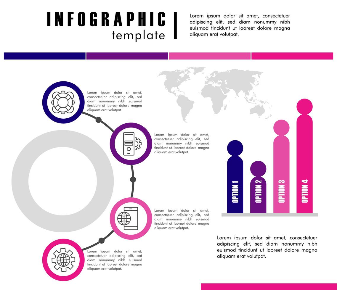 infographic sjabloon statistieken met kaarten van de planeet aarde vector