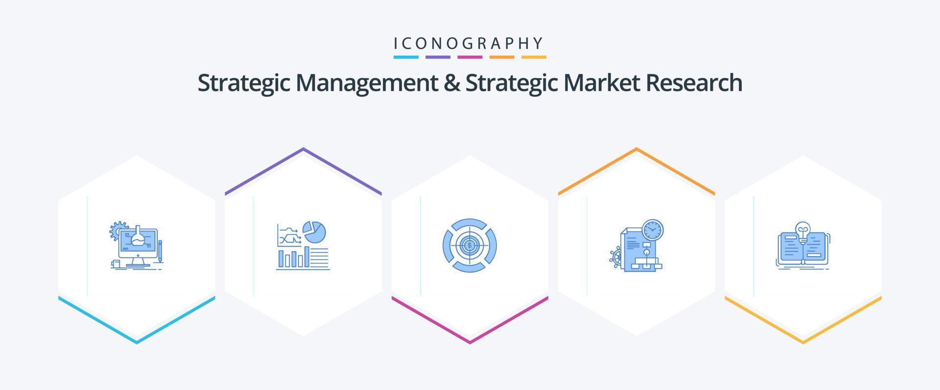 strategisch beheer en strategisch markt Onderzoek 25 blauw icoon pak inclusief idee. bedrijf. darten. rapport. tijd vector